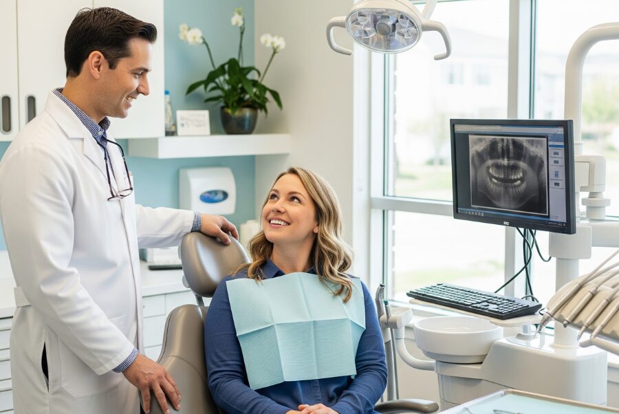 Dentist discussing smile makeover consultation in Woodbridge VA