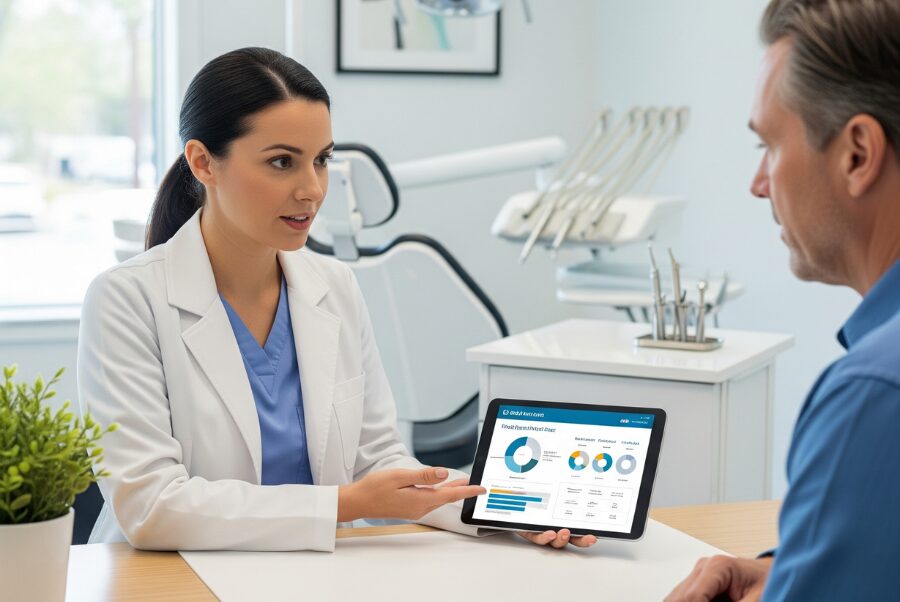 Dentist explaining cost of dental implants in Woodbridge VA