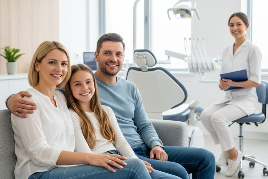Family visiting Woodbridge VA dentist for safe wisdom teeth removal care