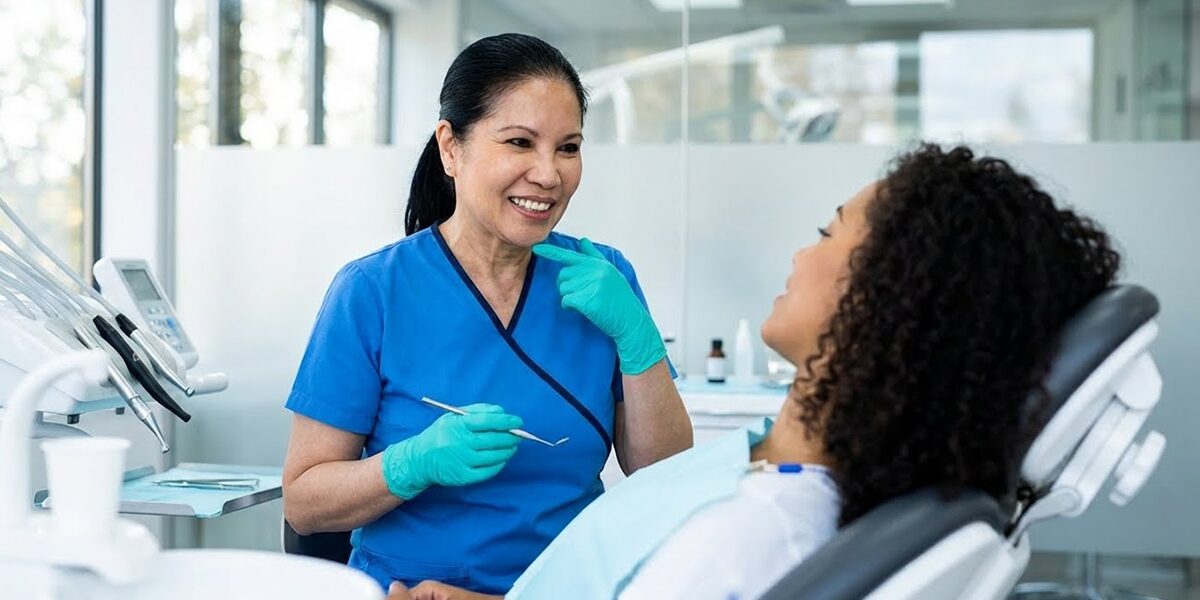 Dentist in Woodbridge VA explaining jaw surgery recovery care