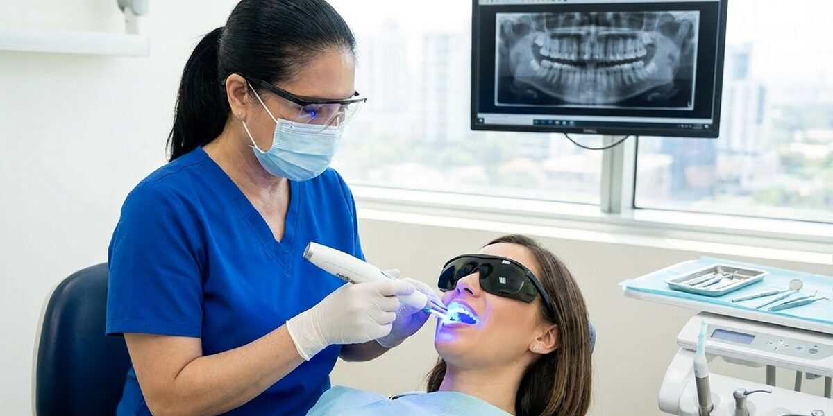 Laser teeth whitening procedure at dentist office in Alexandria VA