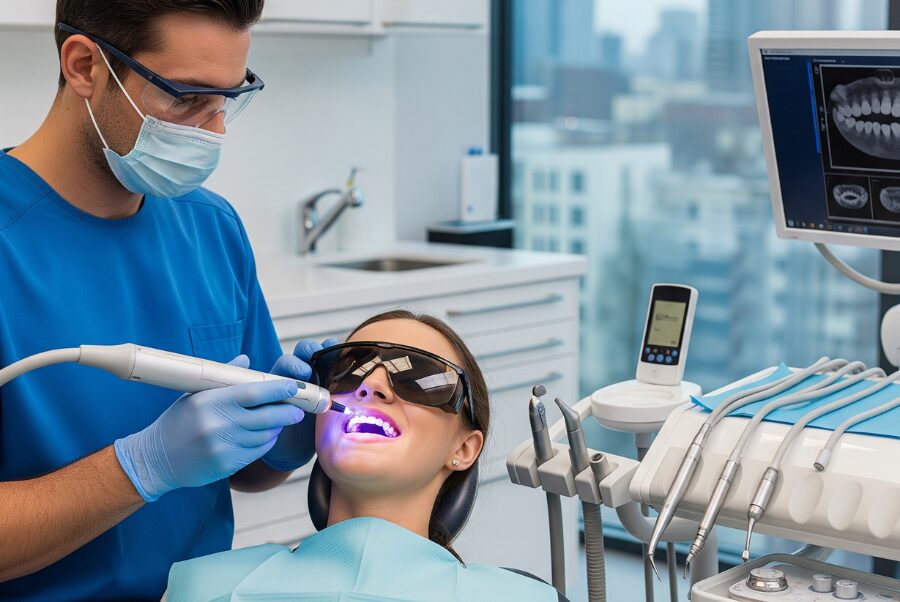Laser teeth whitening procedure at dentist office in Alexandria VA