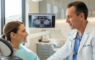 Dentist explaining tooth bonding process to patient in Alexandria VA clinic