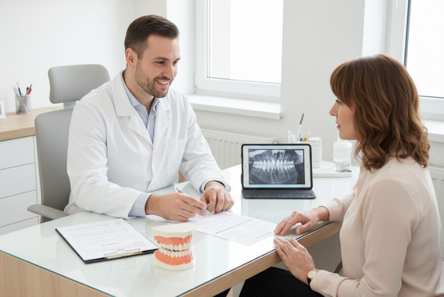 Dentist in Woodbridge VA explaining dental implant pricing to patient