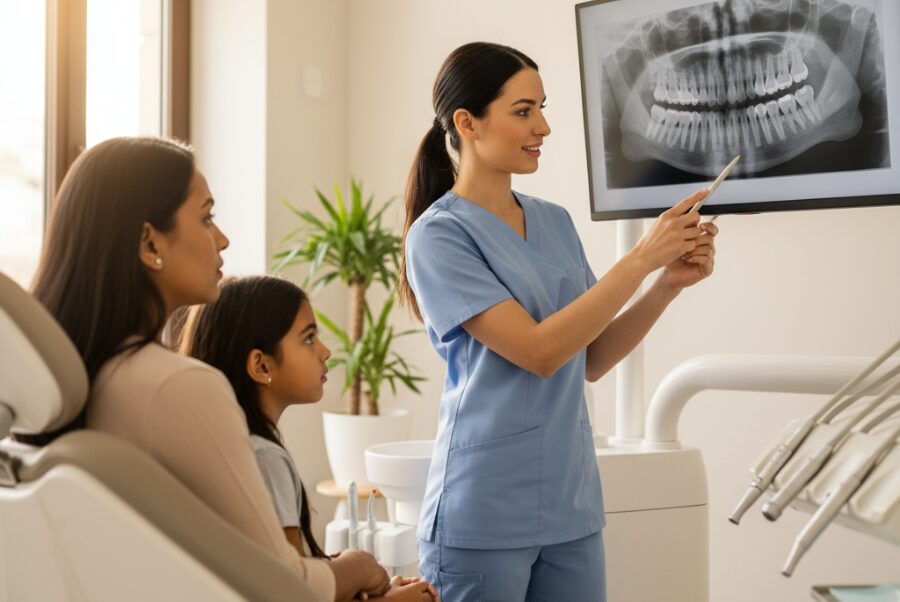 Parent discussing kids orthodontic treatment options in Woodbridge VA