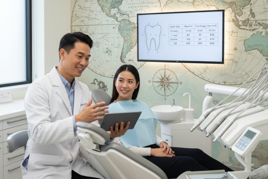 Dentist in Woodbridge VA explaining how location affects porcelain veneers price