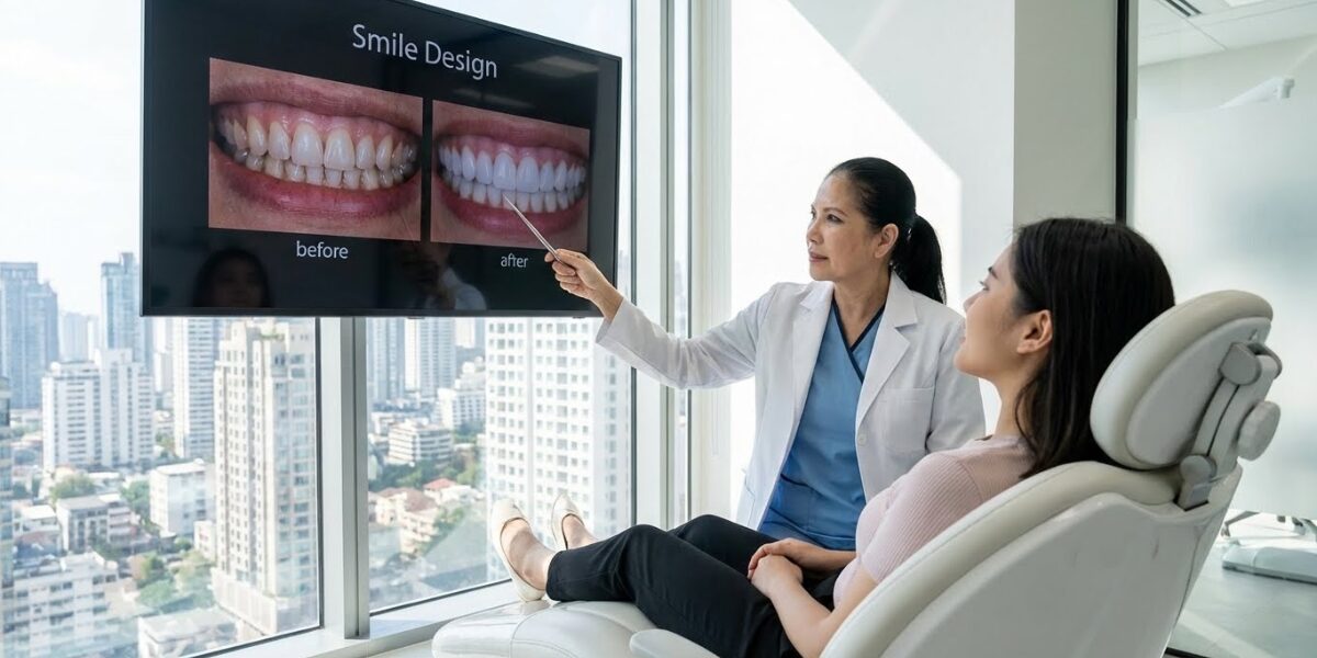 Experienced Woodbridge dentist explaining porcelain veneer treatment options