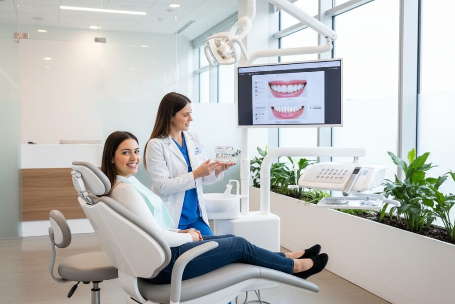 porcelain-veneers-woodbridge-va-hero Woman smiling with porcelain veneers at Woodbridge VA dental office