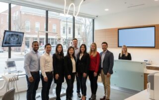 Smiling adults in modern Alexandria dental office