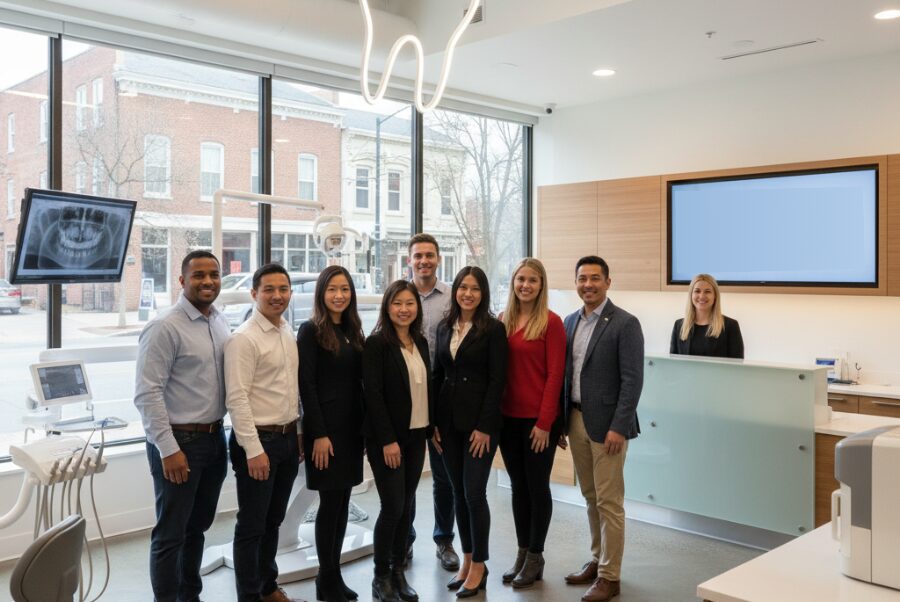 smiling-adults-alexandria-dental-office Smiling adults in modern Alexandria dental office