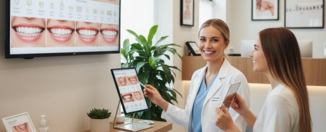 Dentist in Alexandria VA discussing dental bonding vs veneers treatment options