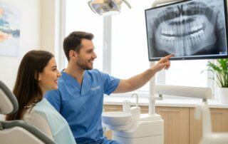 Dentist in Woodbridge VA explaining wisdom teeth X-ray to patient