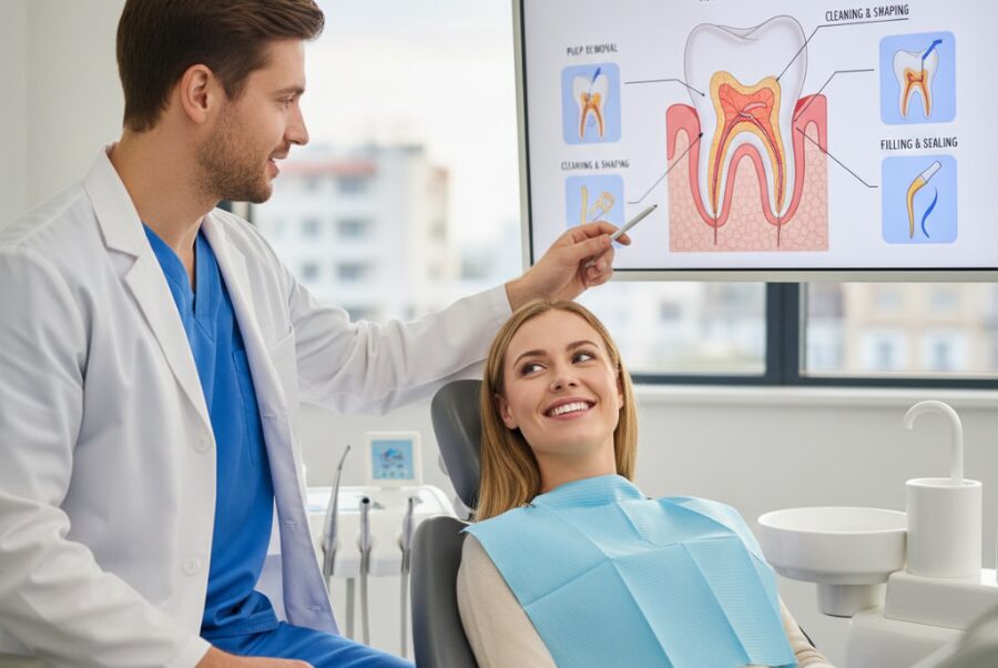 Alexandria VA patient learning about fast relief through root canal therapy