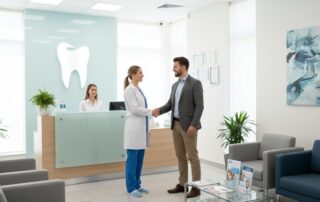 Dentist greeting patient at Dental Clinic in Woodbridge VA, smiling and welcoming