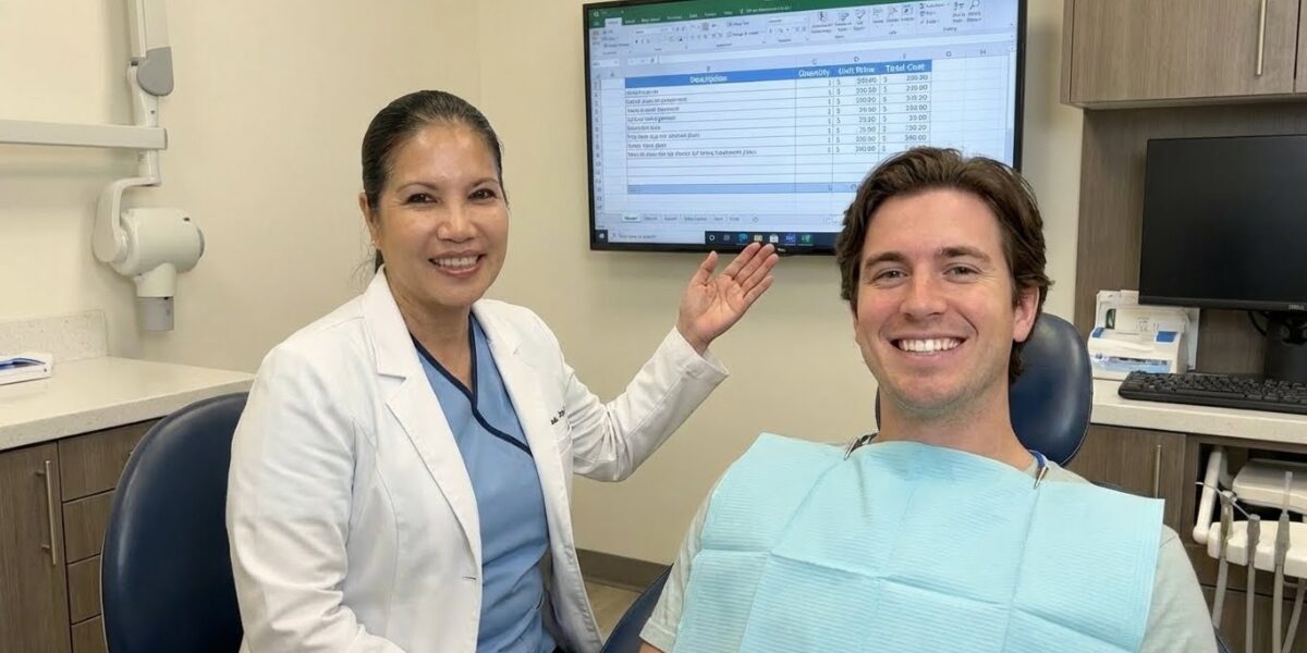 Smiling patient at dentist office in Woodbridge VA learning about porcelain veneers cost breakdown