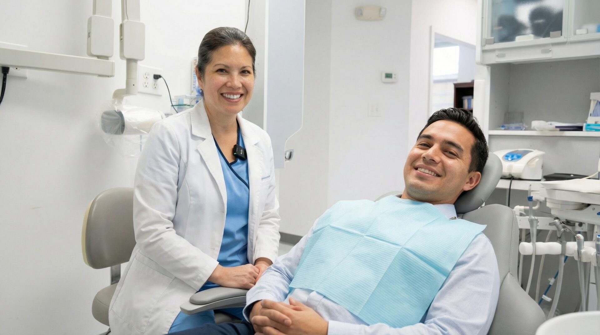 porcelain-veneers-cost-breakdown-woodbridge-va Smiling patient at dentist office in Woodbridge VA learning about porcelain veneers cost breakdown