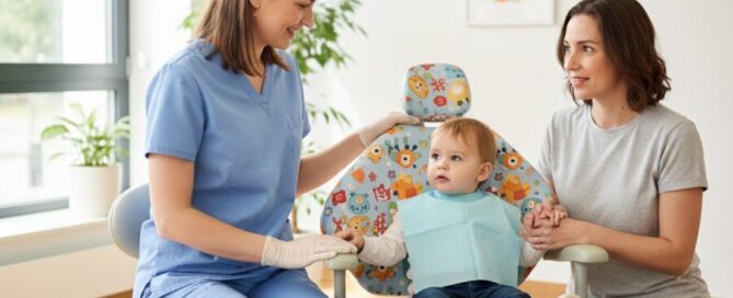 Child having a calm first dental checkup at a family dentist in Woodbridge VA