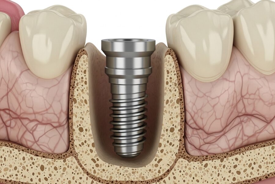 types of dental implants: Endosteal dental implant placed in jawbone