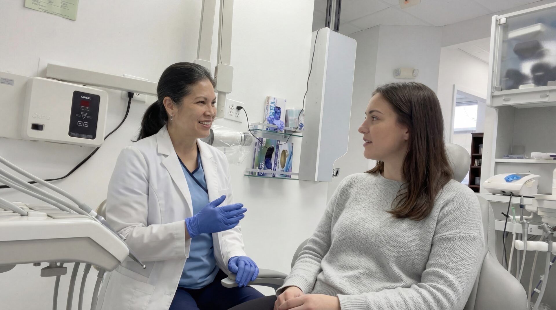wisdom-teeth-extraction-process-woodbridge-va Dentist explaining wisdom teeth extraction process in Woodbridge VA to patient